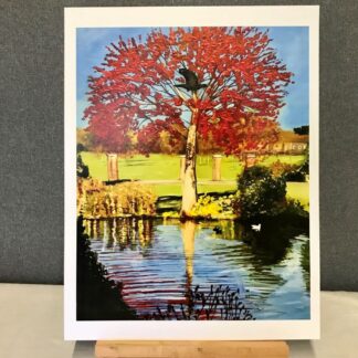 'Red tree with bird in Autumn' unframed A3 print