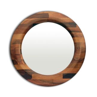 Round mirror made from walnut wood