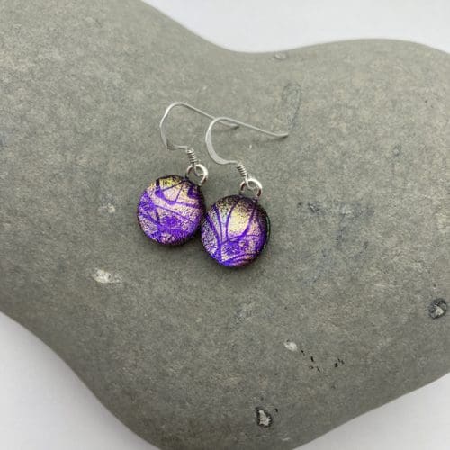 Gold swirl pattern dichroic glass dangly earrings - Image 5