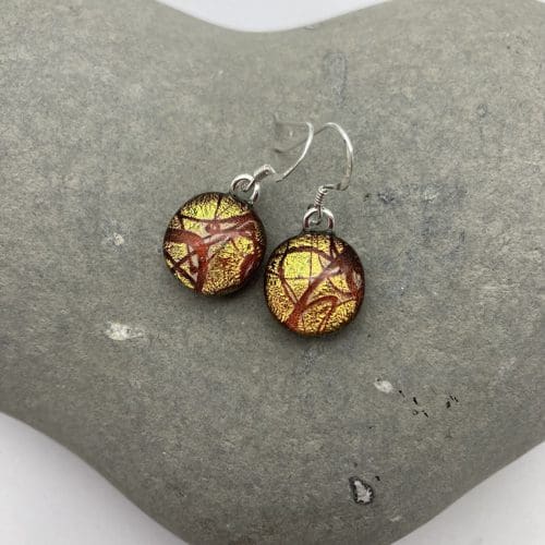 Gold swirl pattern dichroic glass dangly earrings - Image 6