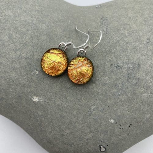 Gold swirl pattern dichroic glass dangly earrings - Image 7