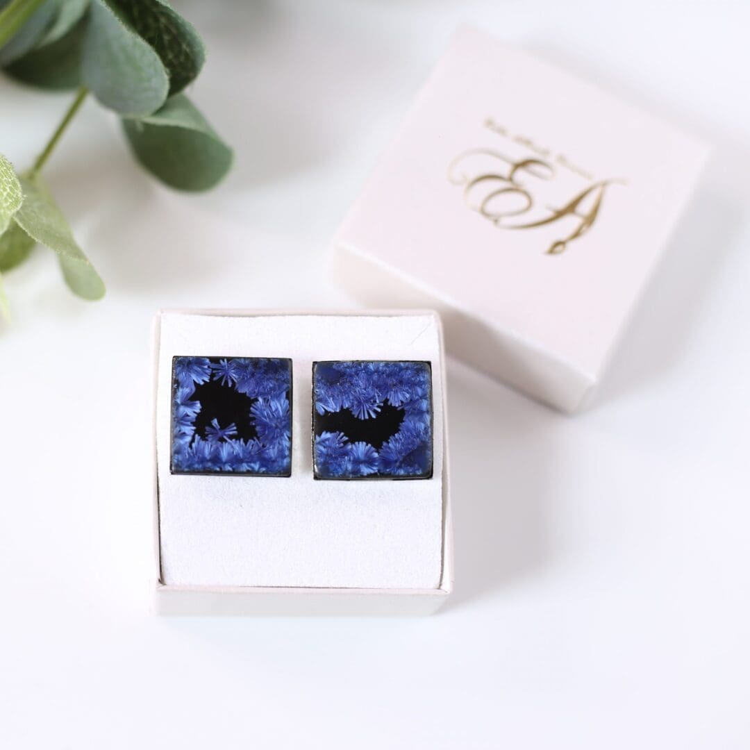 Black porcelain & Ice blue square cufflinks - Image 5