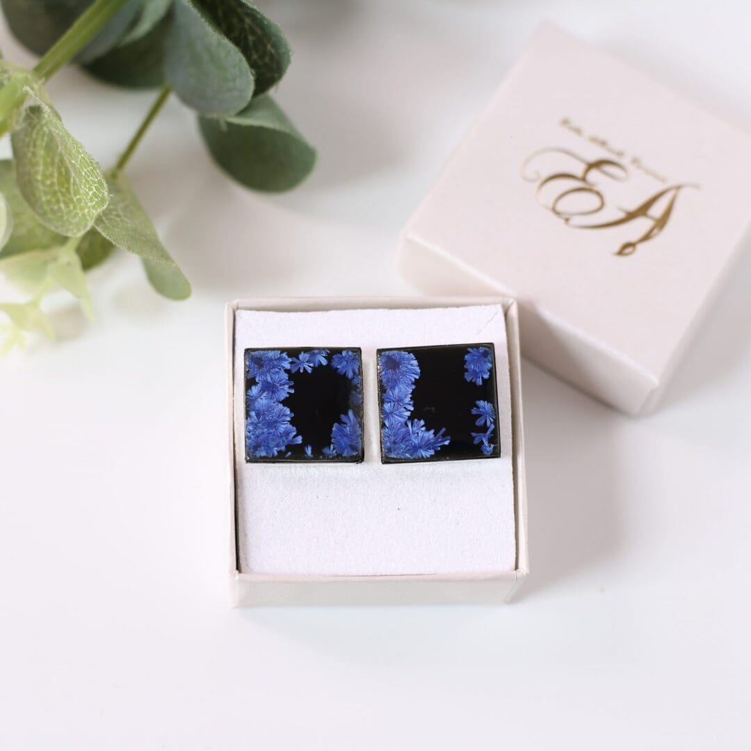 Black porcelain & Ice blue square cufflinks - Image 3