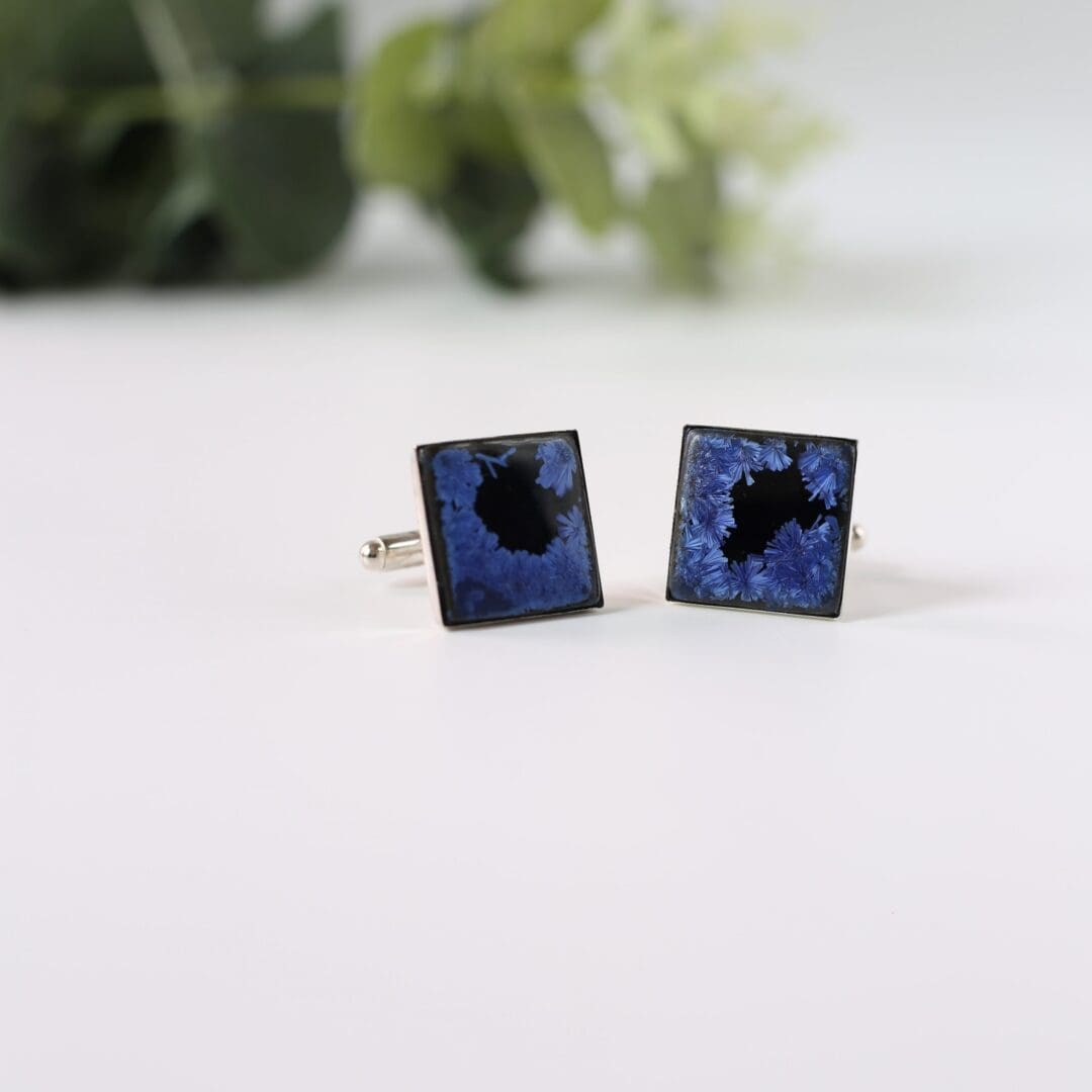 Black porcelain & Ice blue square cufflinks - Image 4