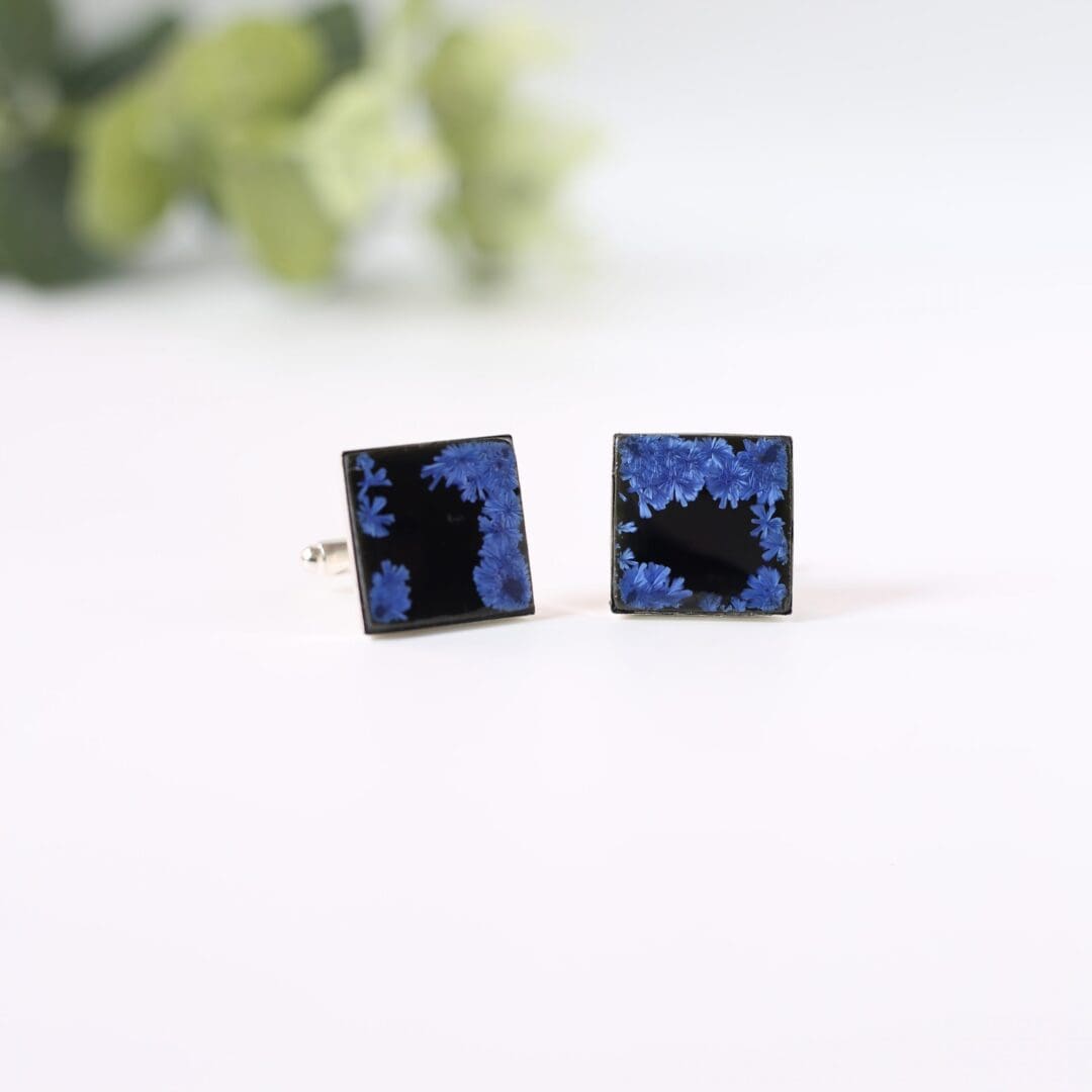 Black porcelain & Ice blue square cufflinks - Image 2