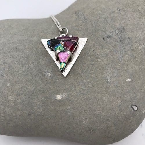 Eco-silver and mosaic glass triangular pendant - Image 2