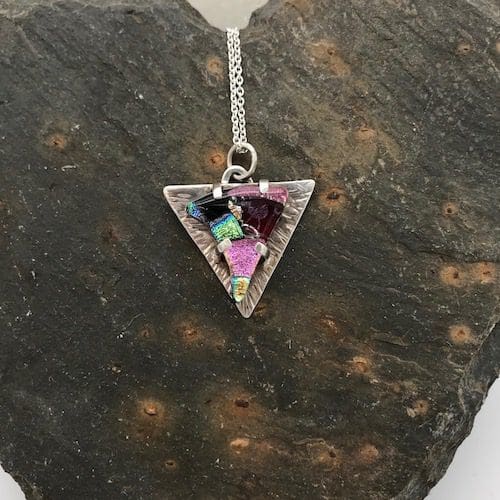 Eco-silver and mosaic glass triangular pendant - Image 4