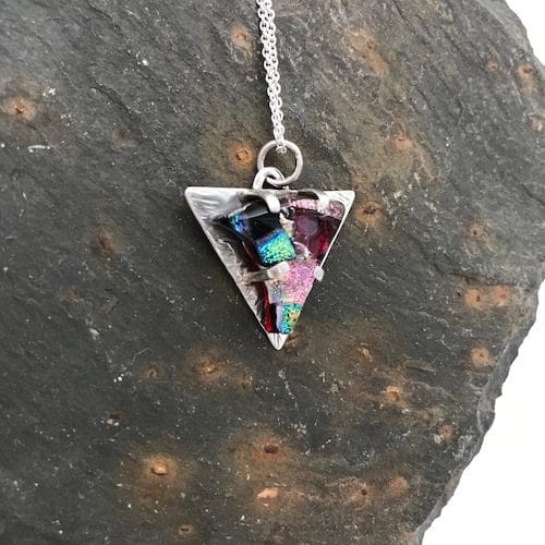 Eco-silver and mosaic glass triangular pendant - Image 5