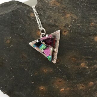 Eco-silver and mosaic glass triangular pendant