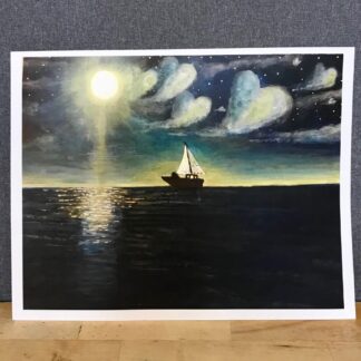 Heart clouds, sea and moon unframed print A3
