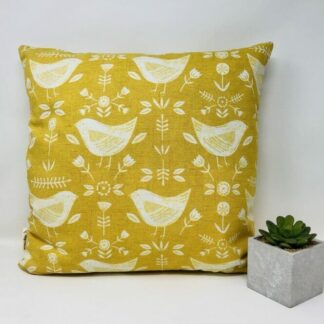 Yellow/Mustard Scandi Bird Cushion Cover. Scandinavian Decor Cushion