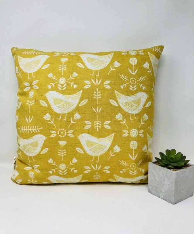 Yellow/Mustard Scandi Bird Cushion Cover. Scandinavian Decor Cushion