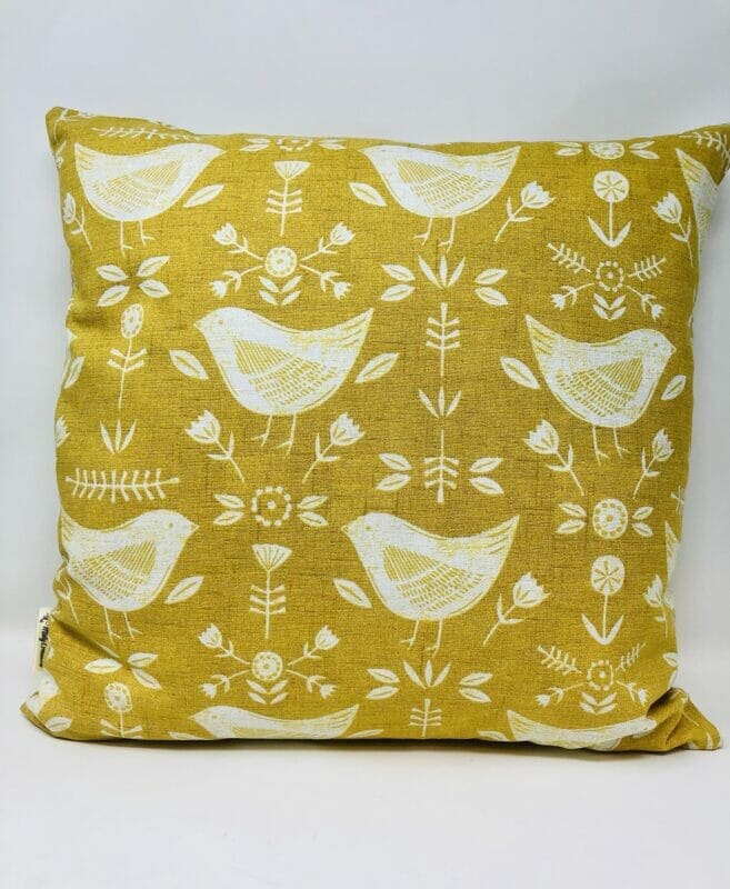 Yellow/Mustard Scandi Bird Cushion Cover. Scandinavian Decor Cushion - Image 2