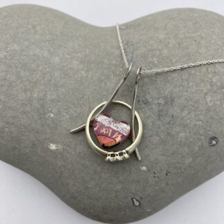 Dichroic glass heart ring saver necklace