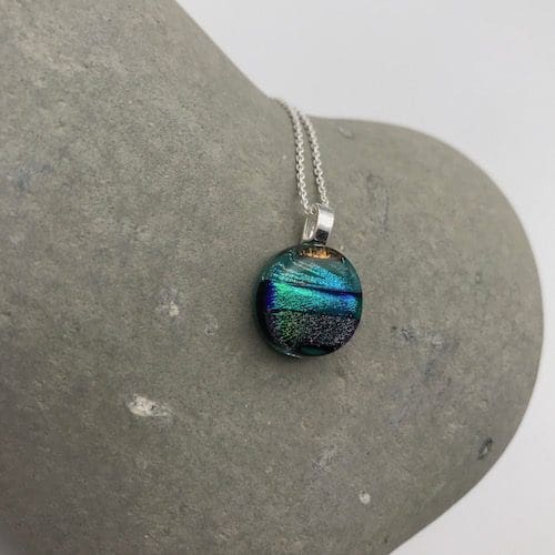 Teal oval shaped mosaic dichroic glass pendant - Image 2