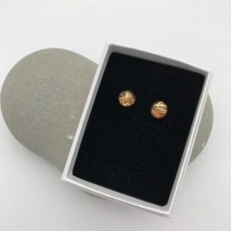 Red with gold fibre pattern dichroic glass stud earrings