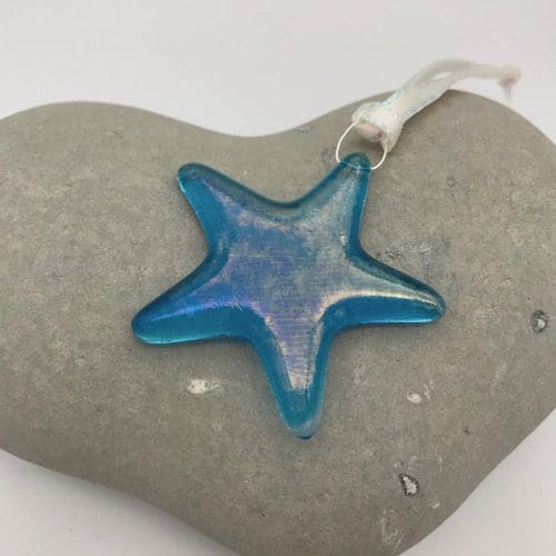 Turquoise iridescent glass star decoration - Image 3