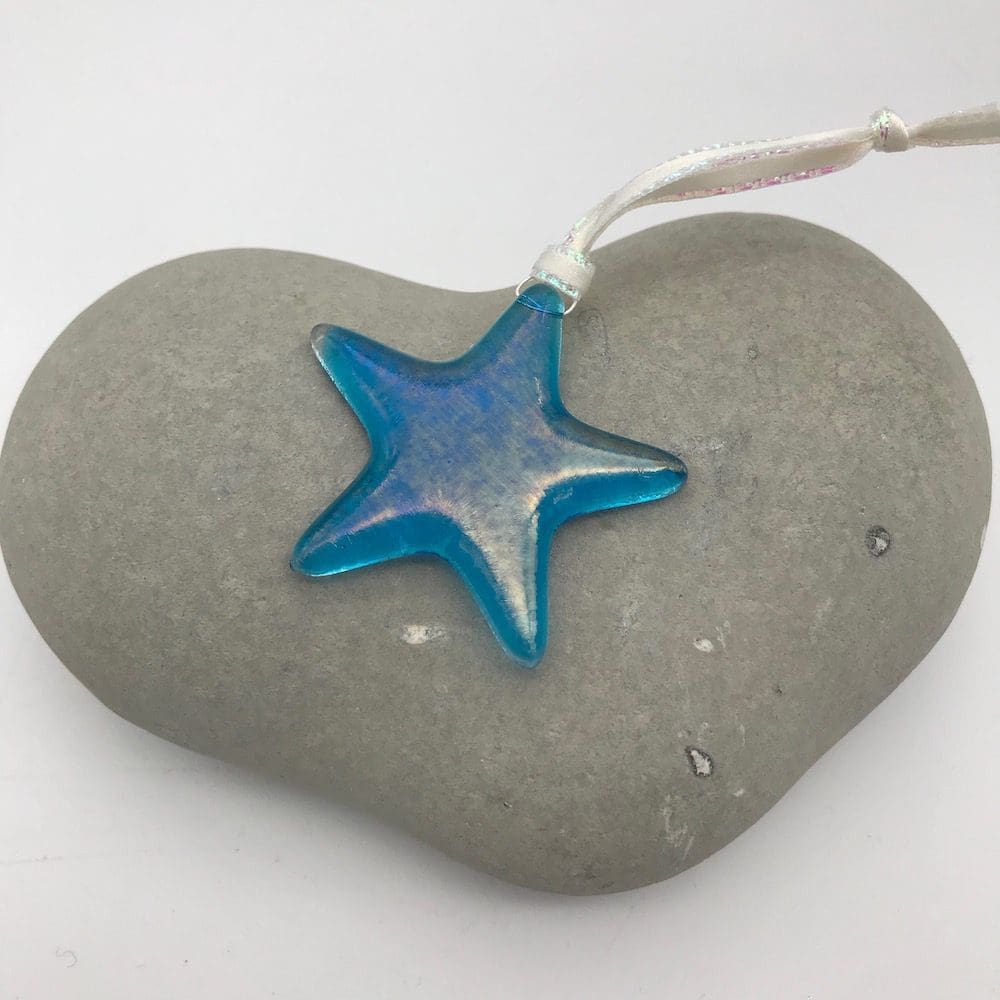 Turquoise iridescent glass star decoration