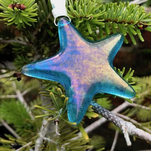 Turquoise iridescent glass star decoration - Image 2