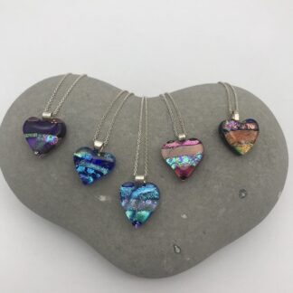 Heart shaped dichroic glass necklaces
