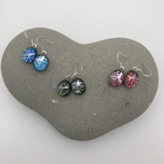 Silver swirl pattern dichroic glass dangly earrings