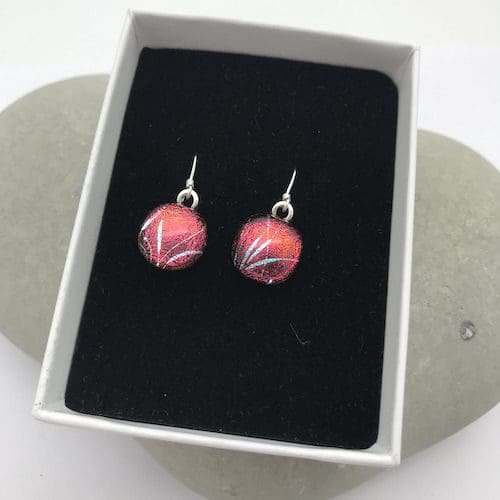 Dandelion pattern dichroic glass dangly earrings - Image 4