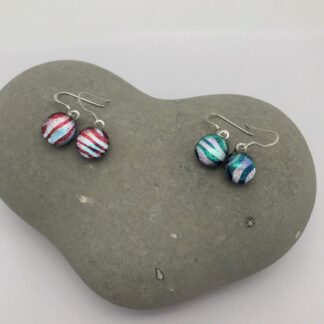 Zebra print pattern dichroic glass dangly earrings