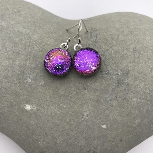 Dandelion pattern dichroic glass dangly earrings - Image 7