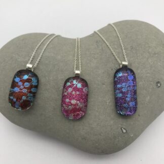 Science pattern dichroic glass necklace