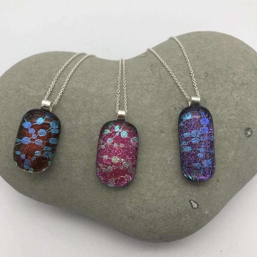 Science pattern dichroic glass necklace