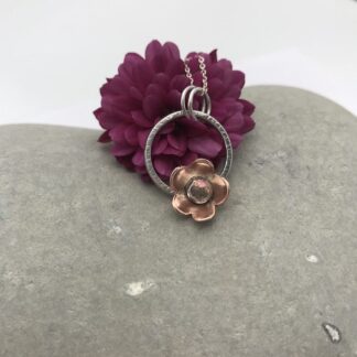 Copper and silver daisy necklace