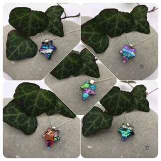 Dichroic glass ivy leaf necklaces