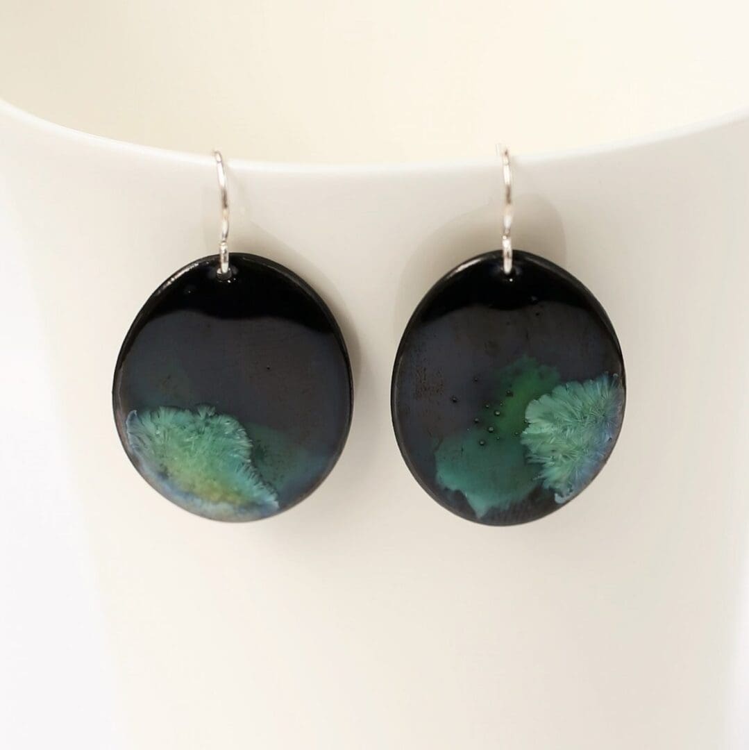 Porcelain drop earrings, black & light green - Image 3