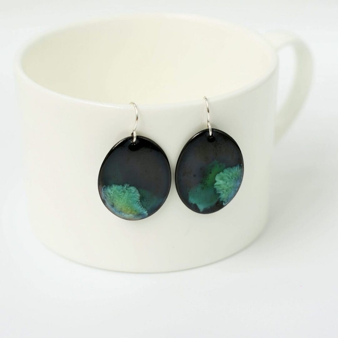 Porcelain drop earrings, black & light green - Image 2
