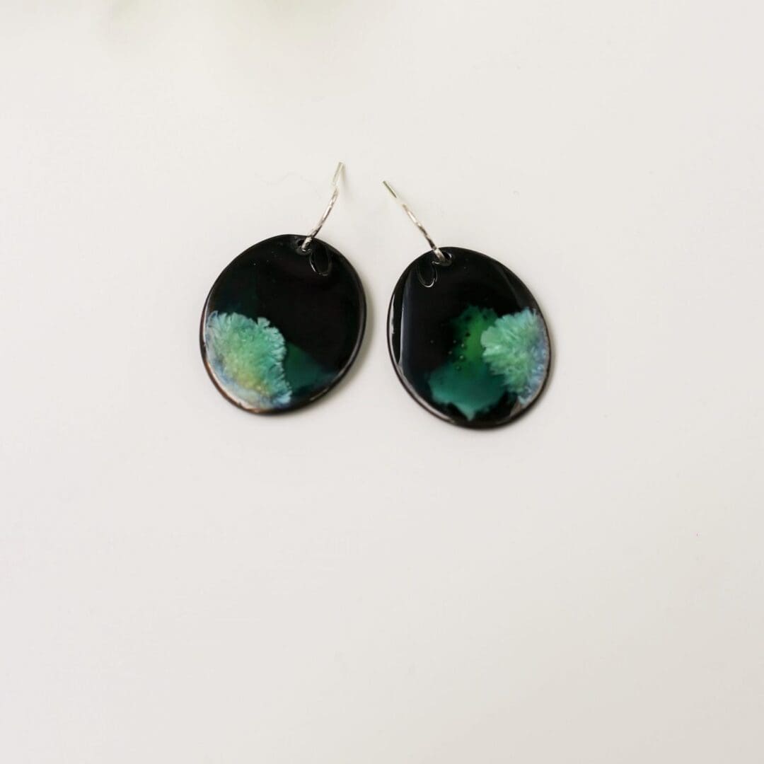 Porcelain drop earrings, black & light green - Image 4