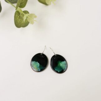 Porcelain drop earrings, black & light green