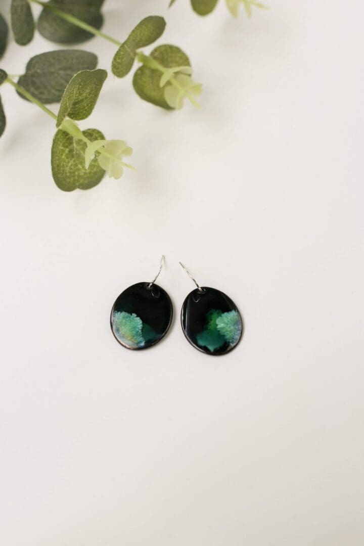 Porcelain drop earrings, black & light green