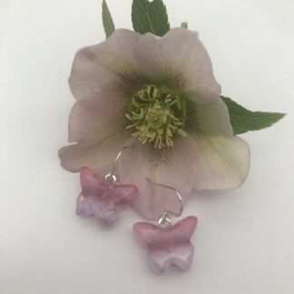 Pink butterfly dangly earrings