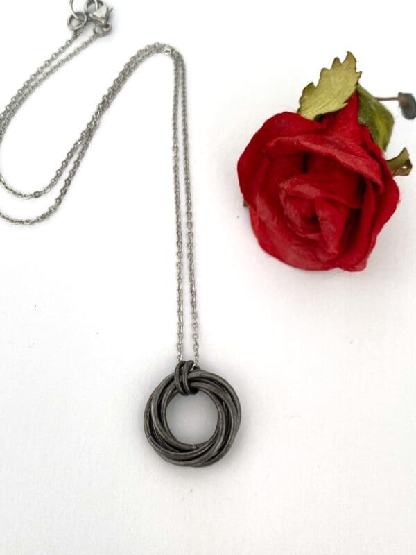 Large Hammered Antique Black Iron Six Ring Mobius Necklace, 6th Anniversary Gift Idea for him or her. - Image 3