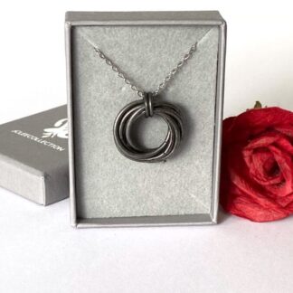 Large Hammered Antique Black Iron Six Ring Mobius Necklace, 6th Anniversary Gift Idea for him or her.