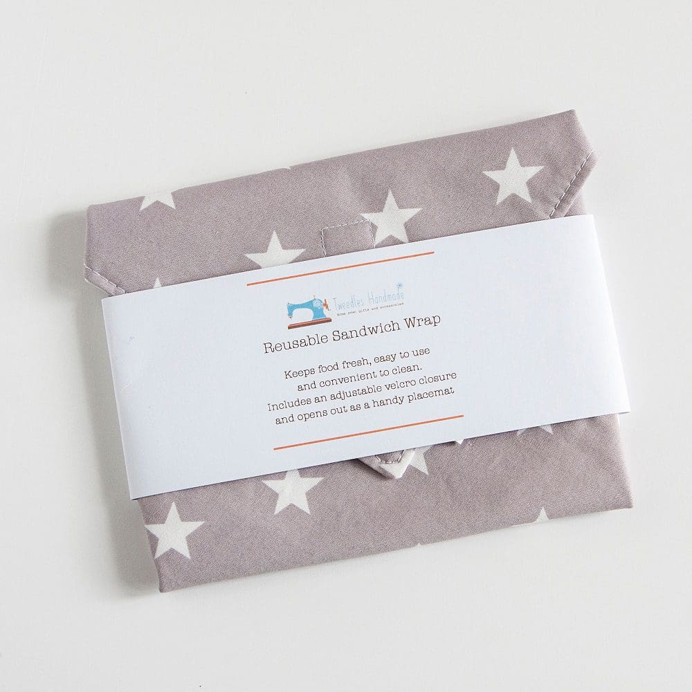 Eco Friendly Reusable Sandwich Wrap in Light Grey Stars