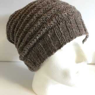 Mens Hand Knit Textured Brown Wool Chunky Beanie Hat