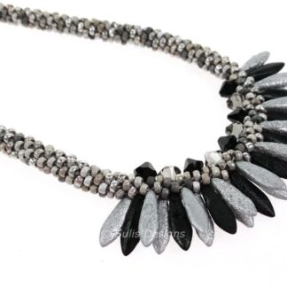 Handcrafted Grey and Black Kumihimo Necklace