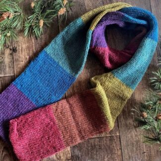Long Knitted Scarf, Muted Rainbow Shades.