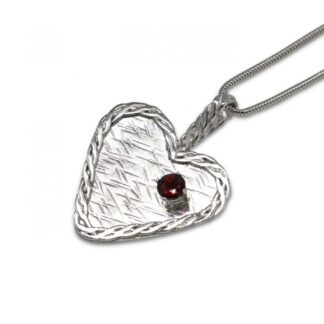 Sterling Silver Textured Heart Pendant with Fire Citrine