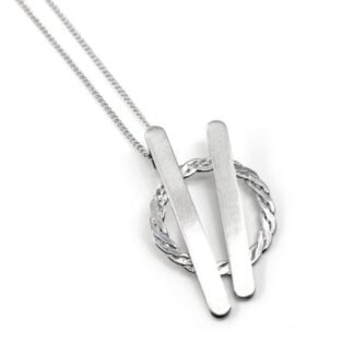 Contemporary Sterling Silver Woven Circle and Bars Pendant