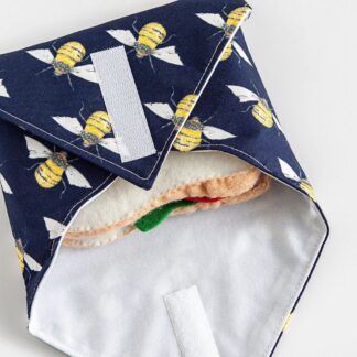 Eco Friendly Reusable Sandwich Wrap in Navy Blue Bees Print