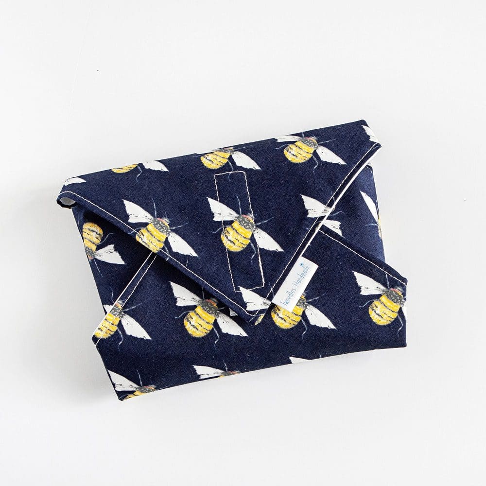 Eco Friendly Reusable Sandwich Wrap in Navy Blue Bees Print - Image 2