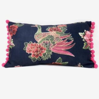 Navy peacock print cushion