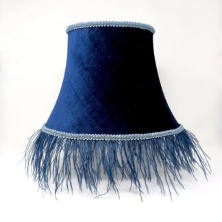 Navy velvet lampshade with feather trim